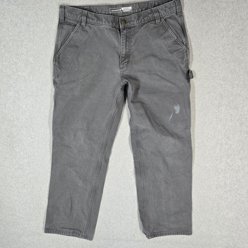Carhartt Men Pants 38X30 Gray Work Pants Carpenter Canvas BN3279-M Relaxed READ